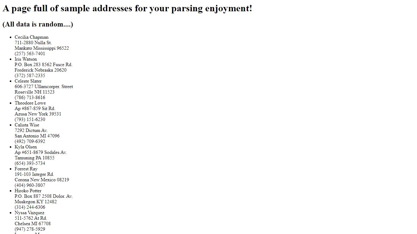 Sample Addresses! - Summet