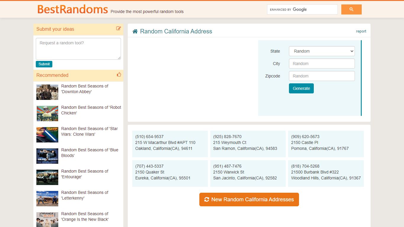 Random California Address | Best Random Tools
